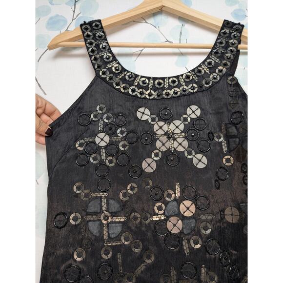 Anthropologie by Conditions Apply Black Dress Metal Beaded Silk Lined Small Flaw - Picture 4 of 10